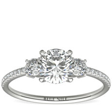 Petite Micropavé Trio Diamond Engagement Ring in 14k White Gold